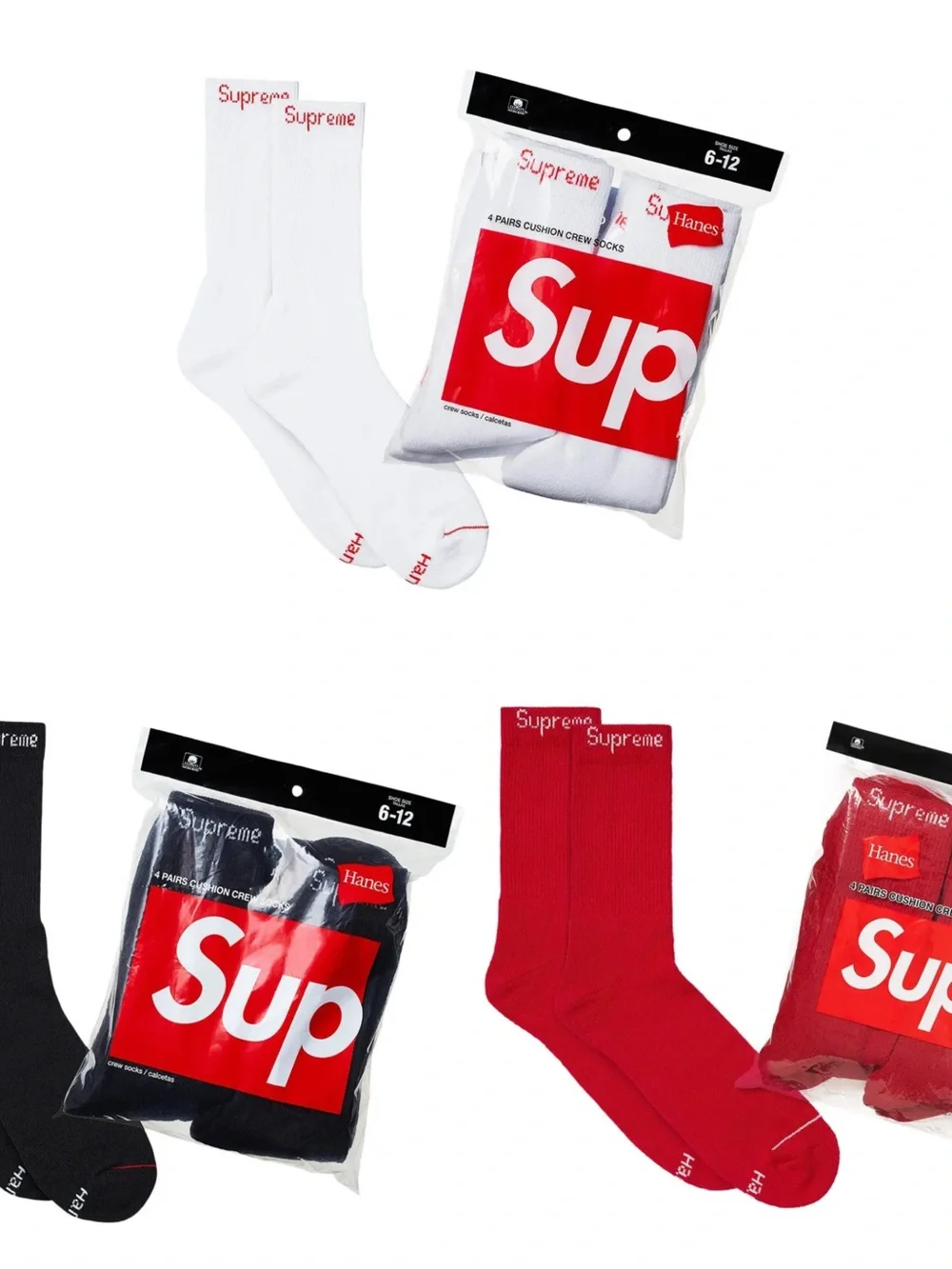 SUPREME Red & White Logo Crew Socks - Multiple Pack
